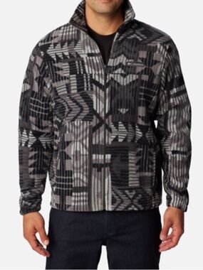 COLUMBIA Gray shark pathways printed steens mountain reversible fleece jacket YL